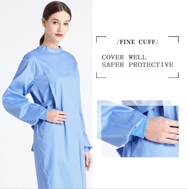 Long Sleeve & Elastic Cuff Unisex Cotton Lab Coat Work Uniform medical gown