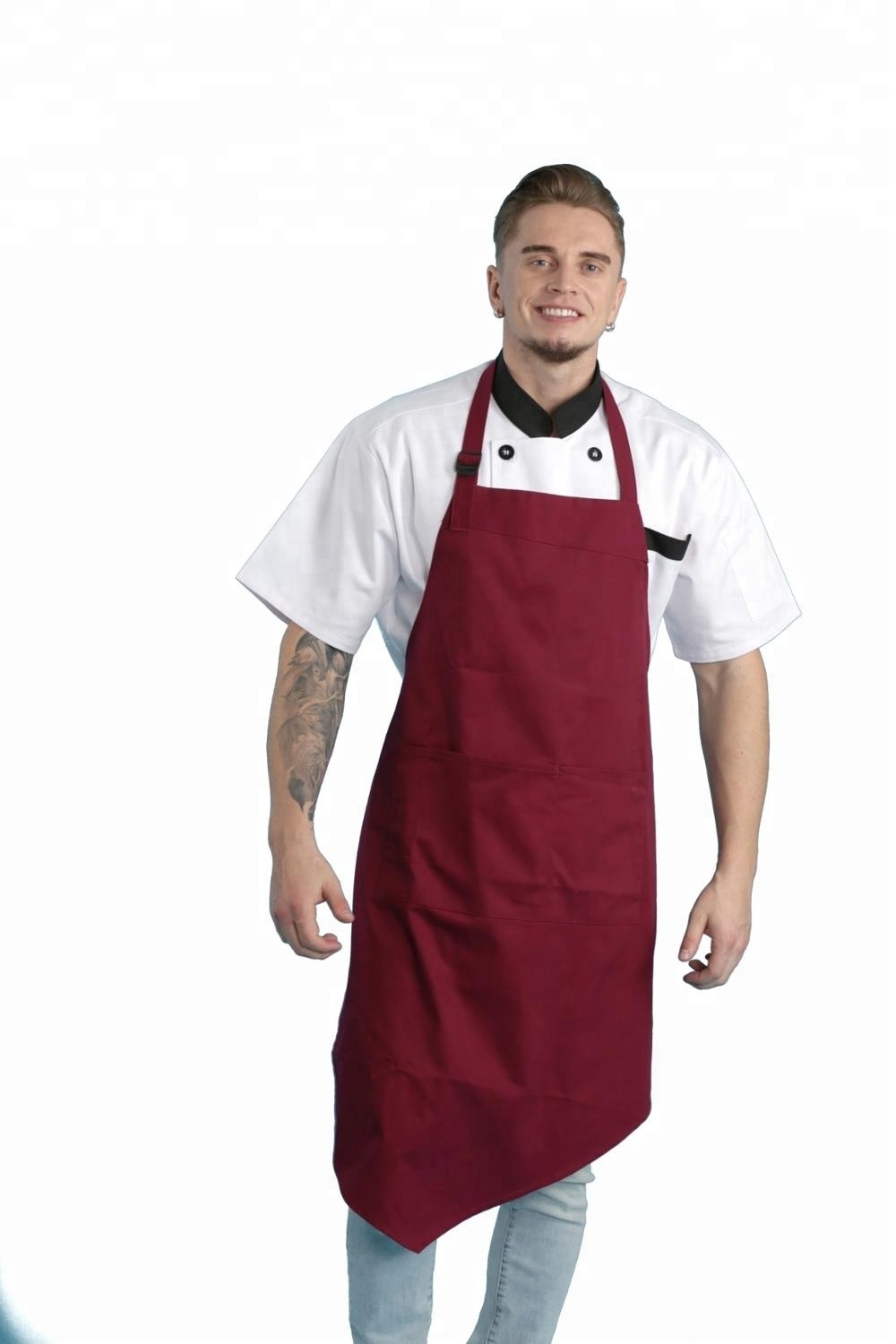 Factory supply apron custom logo bar coffee shop wine red chef kitchen cooking apron