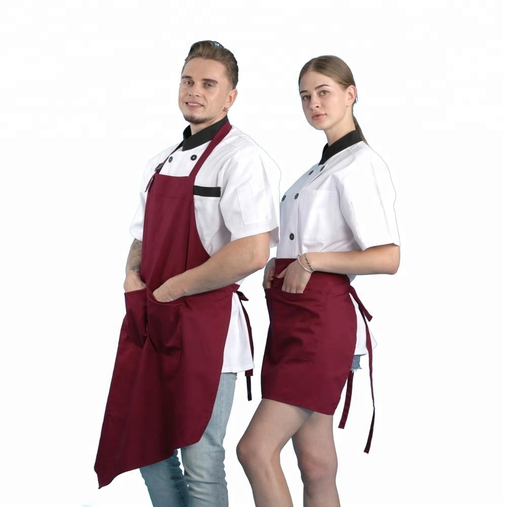 Factory supply apron custom logo bar coffee shop wine red chef kitchen cooking apron