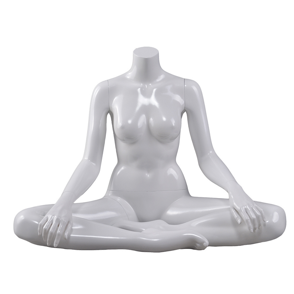 Full body yoga adjustable kneeling fiberglass female mannequin