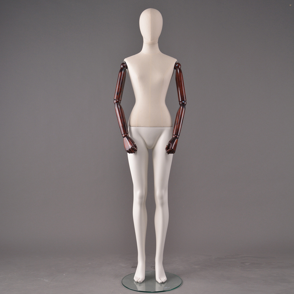 Fabric wrapped female male mannequin articulate with wooden arms mannequin for sale