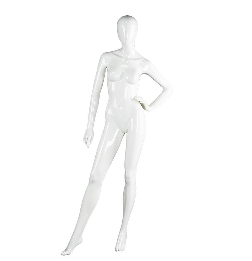 Standing female full body mannequin glossy egg head fiberglass clothes display mannequin for sale