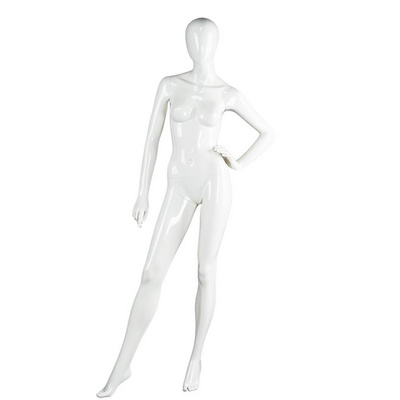 Standing female full body mannequin glossy egg head fiberglass clothes display mannequin for sale