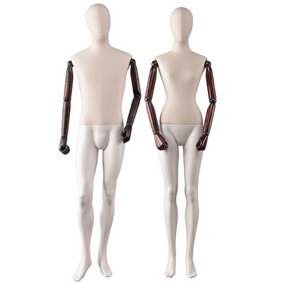 Fabric wrapped female male mannequin articulate with wooden arms mannequin for sale