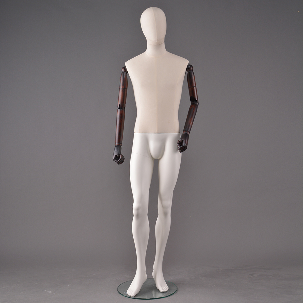 Fabric wrapped female male mannequin articulate with wooden arms mannequin for sale