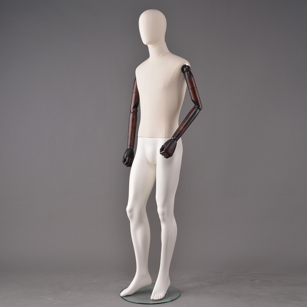 Fabric wrapped female male mannequin articulate with wooden arms mannequin for sale