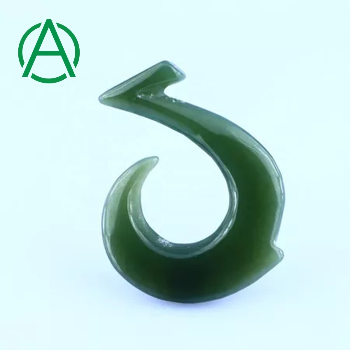 ArthurGem Green Natural Canadian Nephrite Jade Carving Pendant Lucky Charm Fish Hook Pendant