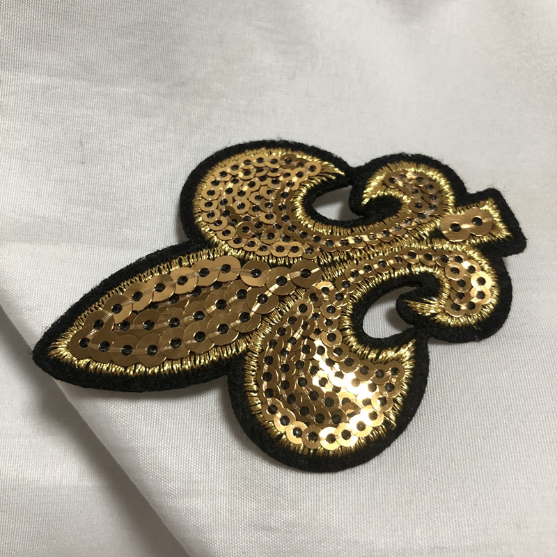 Mardi Gras Black and Gold  Sequin Fleur de Lis Applique