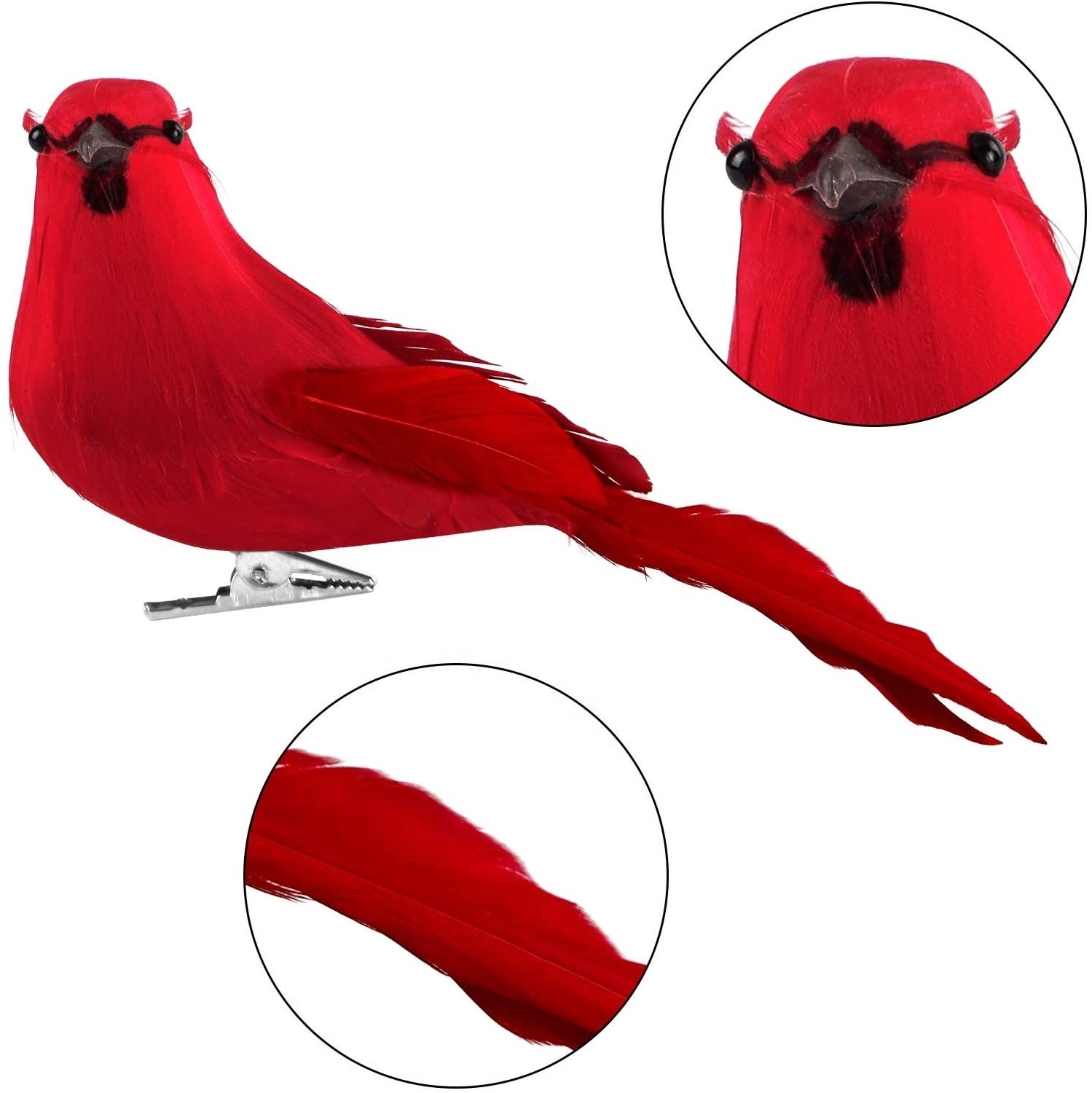 6 Inch Red Clip on Cardinals Christmas Tree Ornaments Artificial Feathered Birds Ornaments Christmas Bird Decor