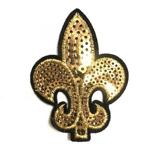 Mardi Gras Black and Gold  Sequin Fleur de Lis Applique