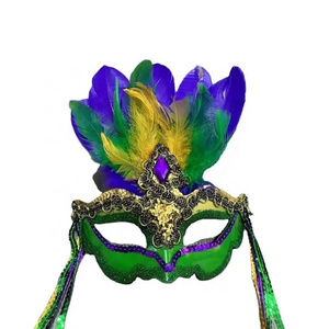 Venetian Party Masquerade Mardi Gras Mask with Feathers