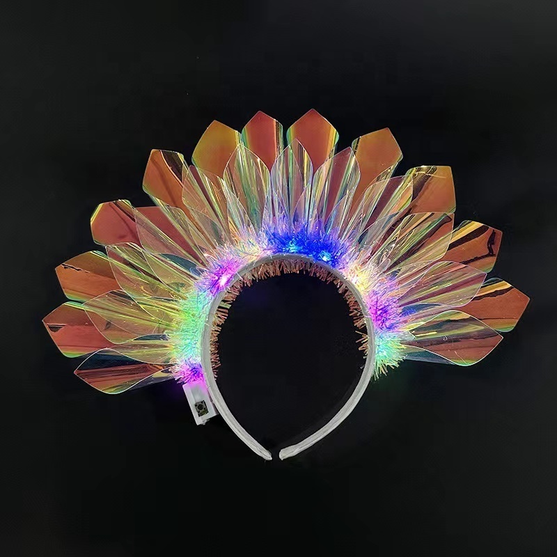 Light Up Headband Laser Luminous Hair Band Glitter Flashing Headpiece for Holiday Rave Nightclub Costume Party