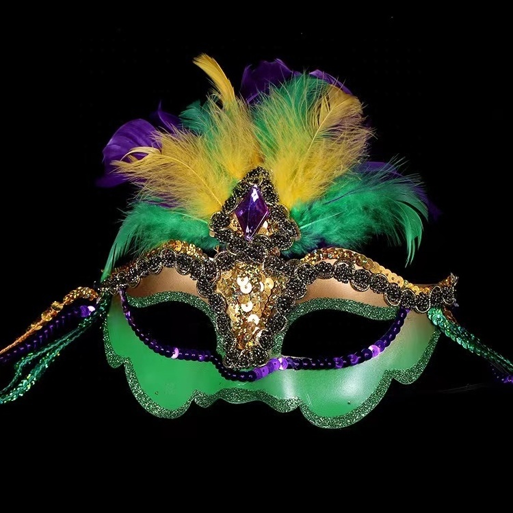 Venetian Party Masquerade Mardi Gras Mask with Feathers