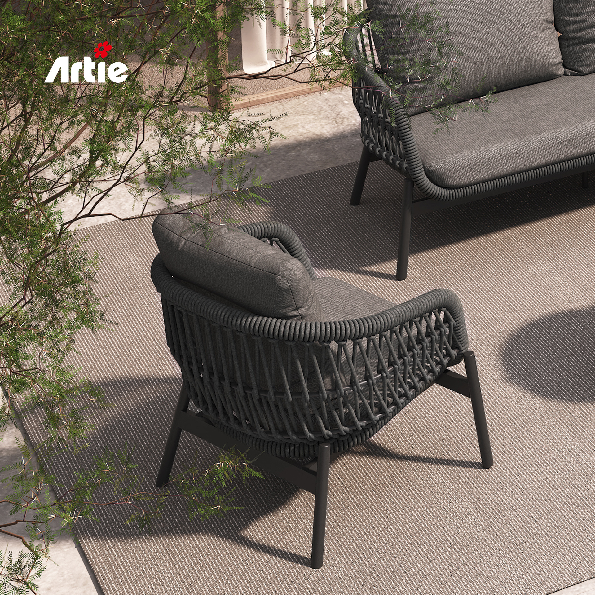 Artie Modern Hotel Aluminum Furniture Leisure Patio Sofa Weather Resistant Woven Rope Outdoor Sofa Garden Set