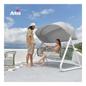 Artie High Quality Outdoor Double Swing Chairs Garden Furniture Rope Weave Hanging Patio Swings With Canopy