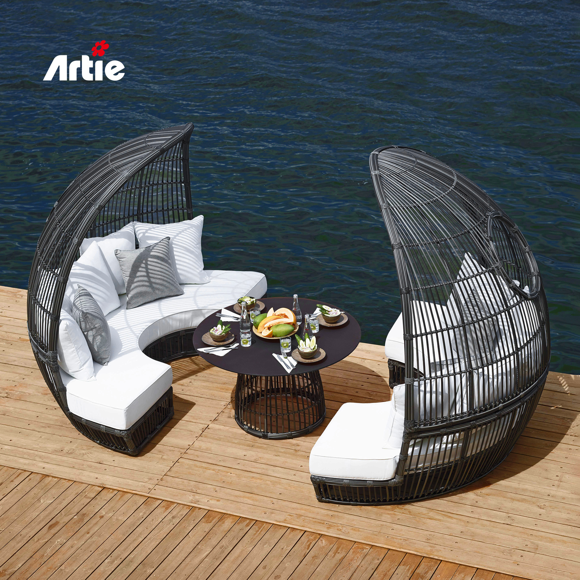 Artie New Design Rattan Outdoor Sofa L Shape Sectional Lounge Garden Furniture Sofa Set With Aluminum Frame