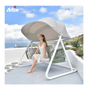 Artie Garden Furniture Double Hanging Swing Modern Rope Weave Aluminum Frame Patio Swing Hanging Chairs