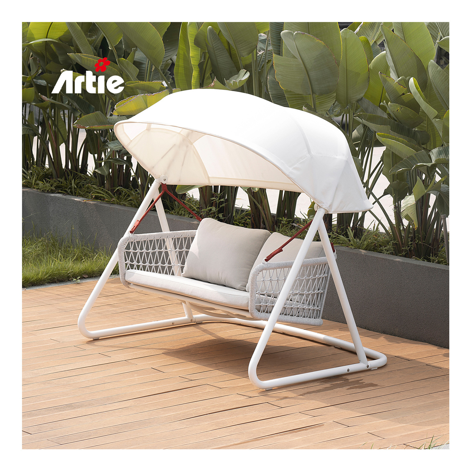 Artie new design double canopy swing chair modern metal hanging chair outdoor furniture patio swing