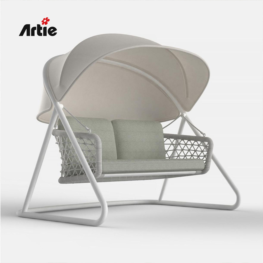 Artie Modern Garden Furniture Weave Rope Double Swing Chair Aluminum Frame Balcony Furniture  Outdoor Patio Swing