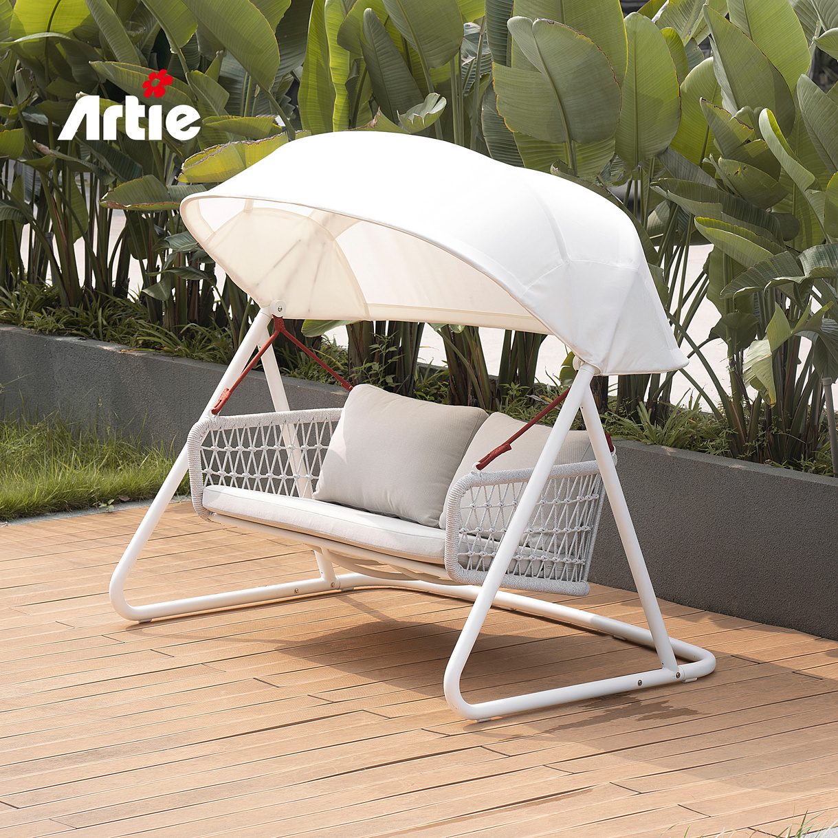 Artie Modern Garden Furniture Weave Rope Double Swing Chair Aluminum Frame Balcony Furniture  Outdoor Patio Swing