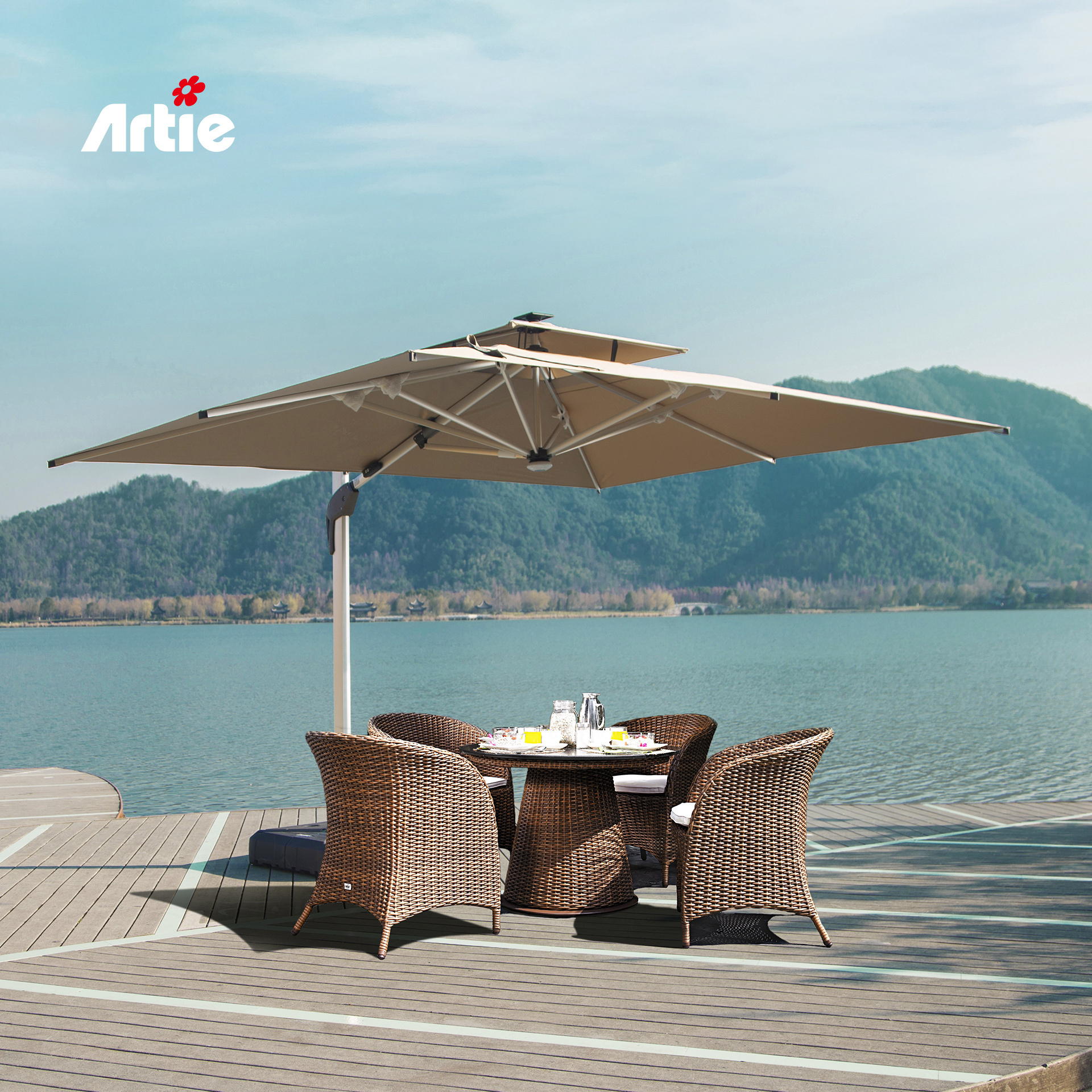 Artie Wholesale Patio Furniture Sun Umbrella Hotel Large Terrace Parasol Beach Double Garden Furniture Outdoor Umbrella