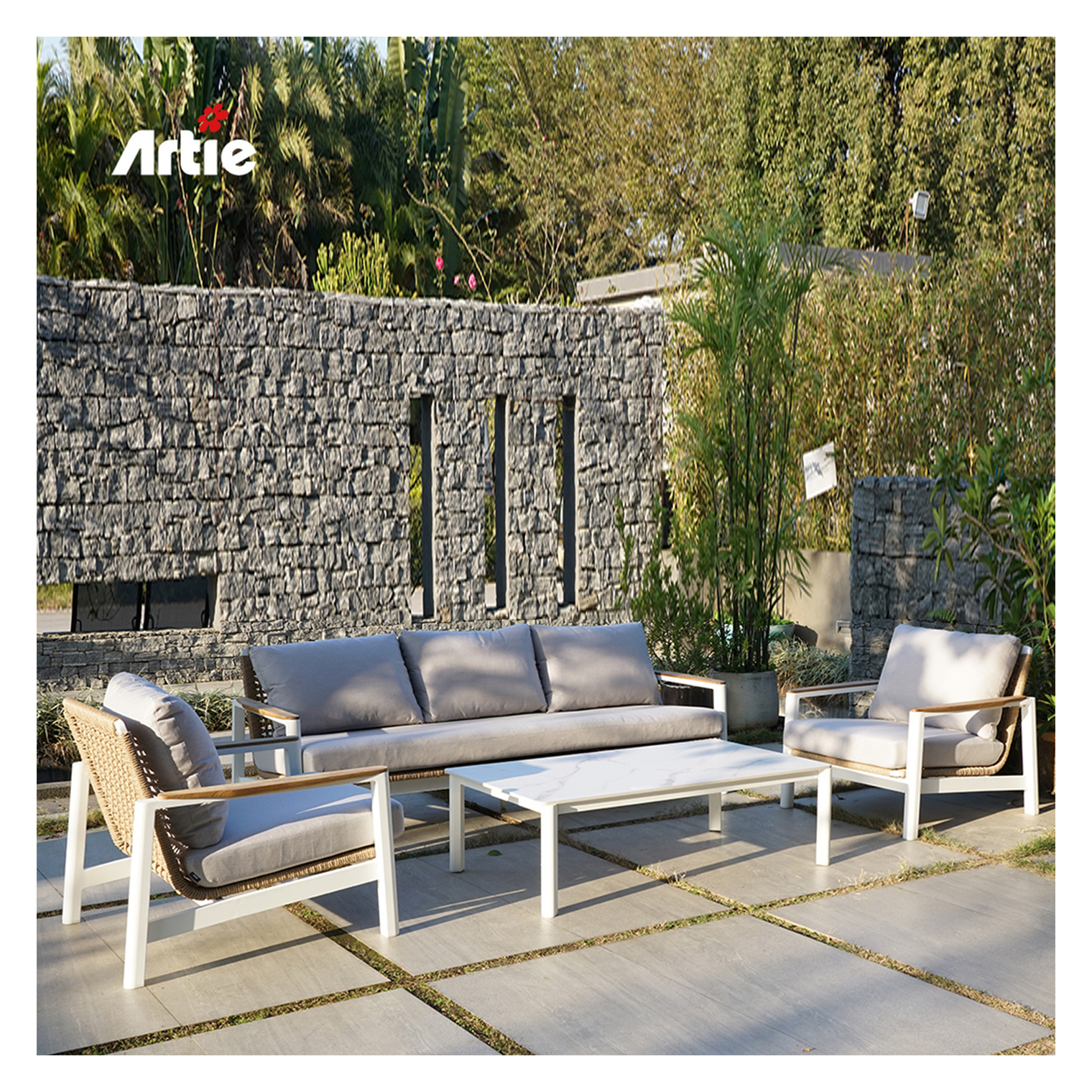 Artie Wicker Patio Bistro Furniture Outdoor Lounge Set Modern Luxury Hotel Furniture Outside Sofa  Garden Sets