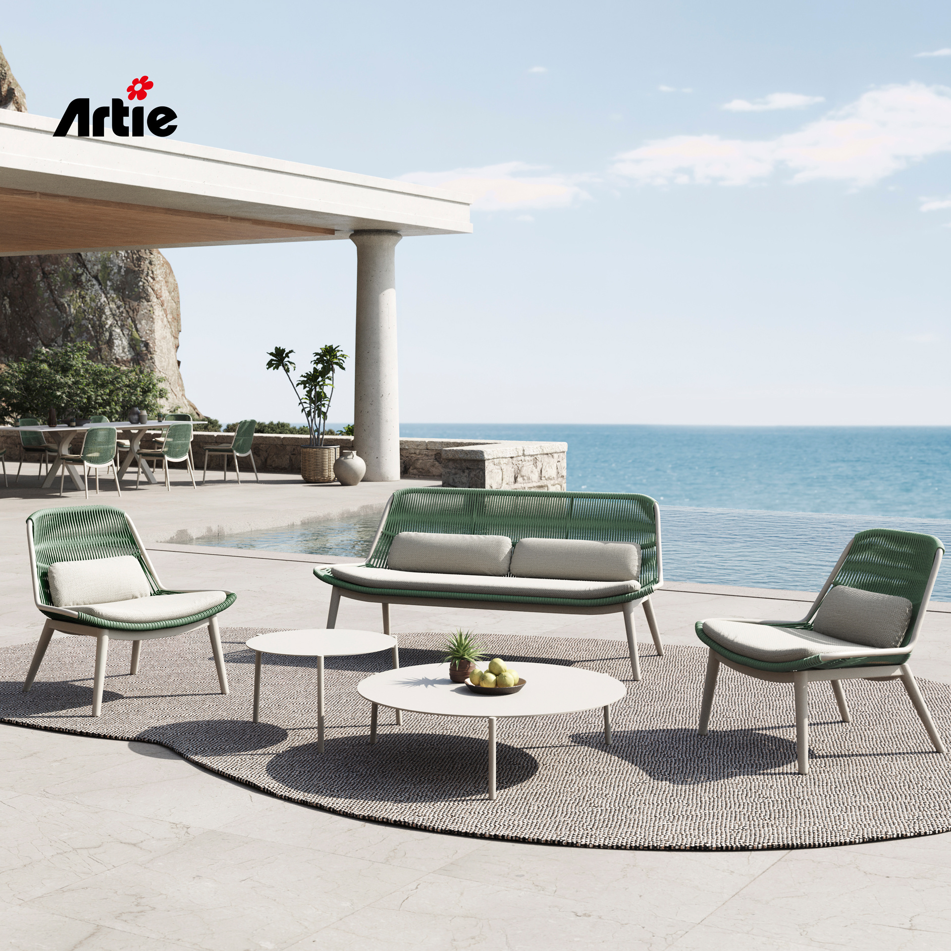 Artie Modern Exterior Furniture Outdoor Couch UV-resistance Rope Weave Leisure Patio Garden Sofa Sets