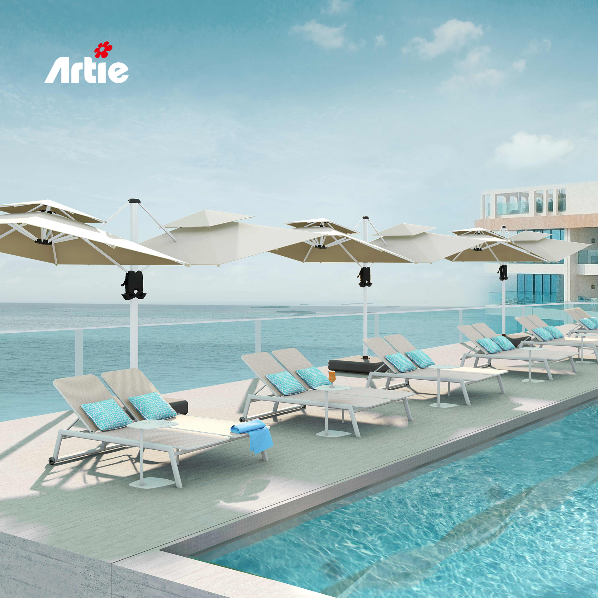 Artie Hotel Pool Modern Swimming  Pool Chaise Lounge Outdoor Furniture Double Pool Chairs Sun Loungers