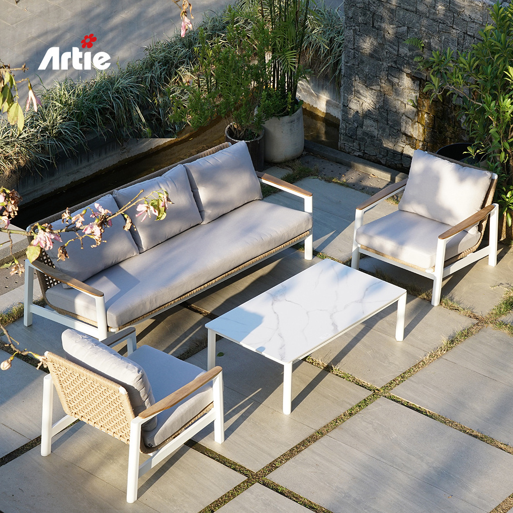 Artie Wicker Patio Bistro Furniture Outdoor Lounge Set Modern Luxury Hotel Furniture Outside Sofa  Garden Sets