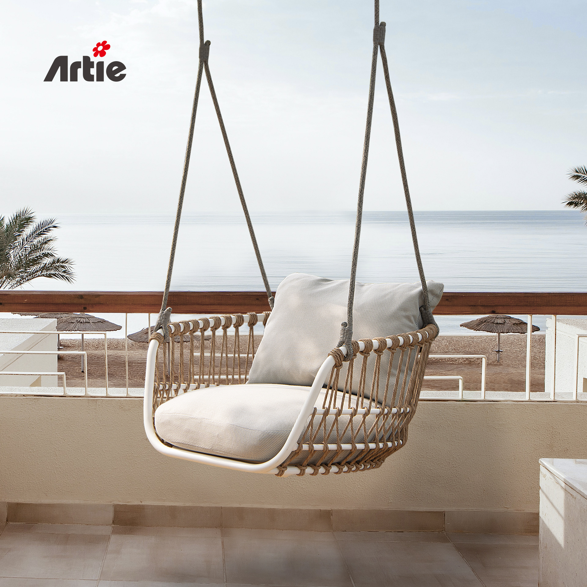 Artie Luxury Single Swing Chair Outdoor Furniture Garden Balcony Rope Woven Hanging Chair with cushion