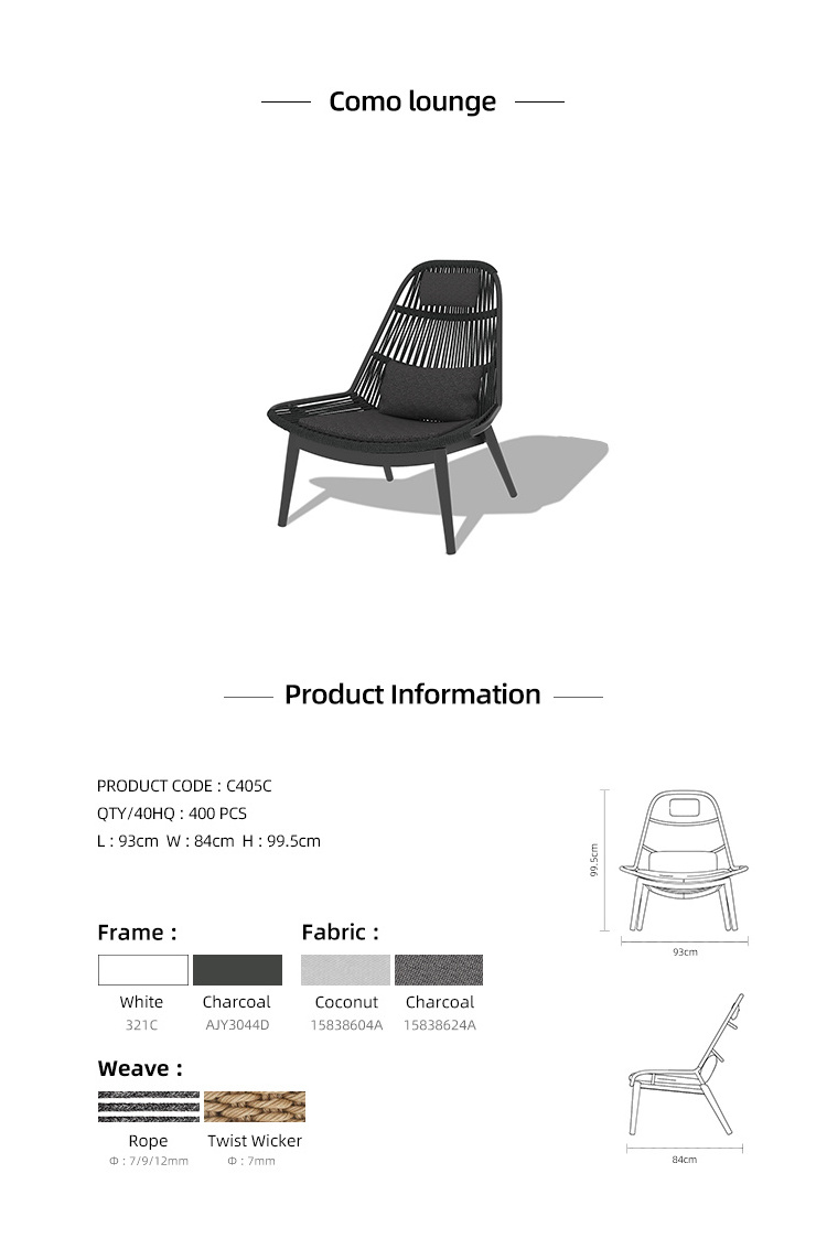 Artie Modern Single Sofa Chair Garden Furniture Patio Sets Balcony Wicker Chair with ottoman