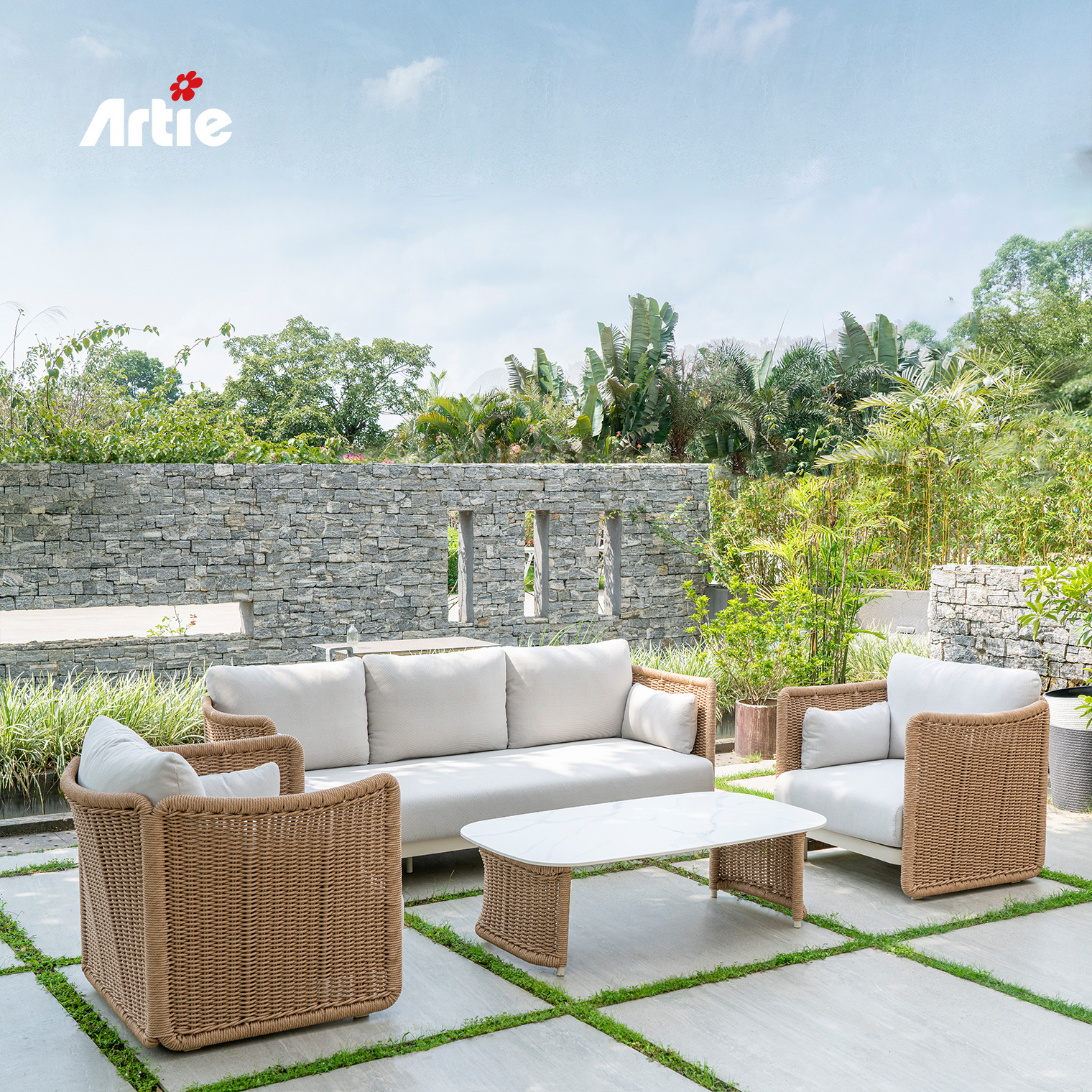 Artie Luxury Outdoor Furniture Aluminum Wicker Sofa Garden Sets Modern Garden Furniture Outdoor Sofa Set