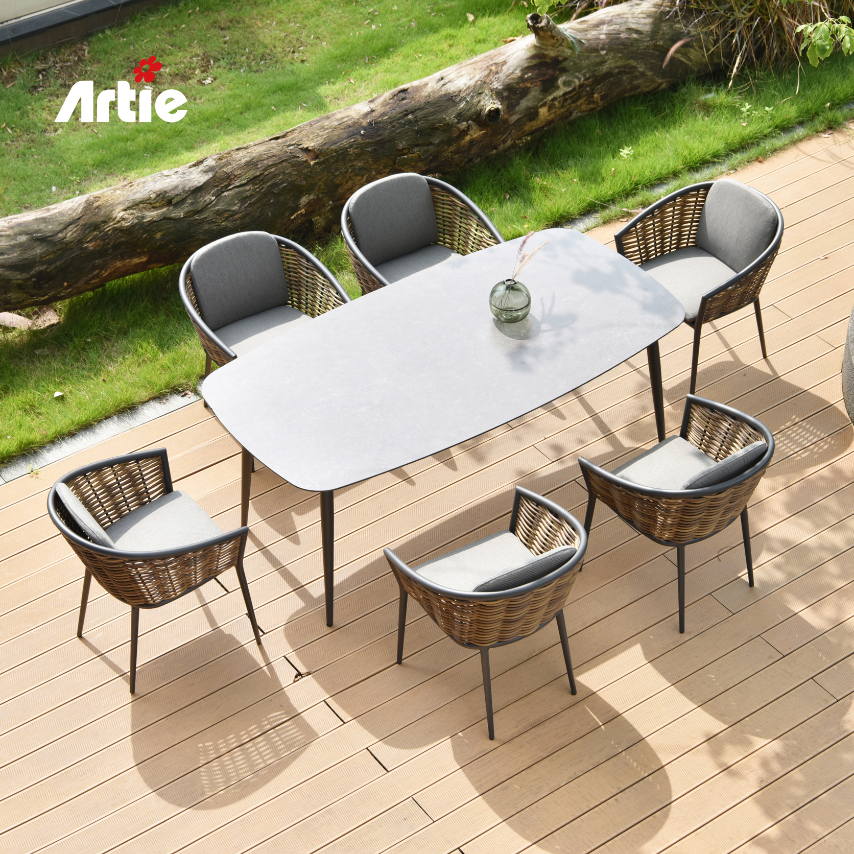 Artie Rattan Restaurant Dining Furniture Garden Table Set Aluminium Garden Outdoor Dining Set Patio Furniture Sets