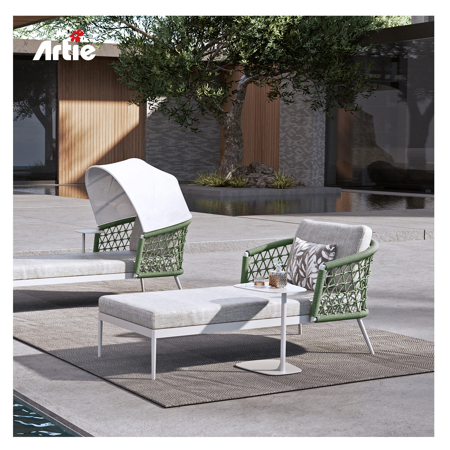 Artie New Design Outdoor Garden Furniture Swimming Pool Beach Rattan Chaise Lounge Sun Bed