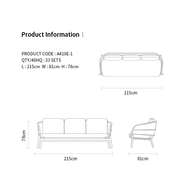 Artie Modern Leisure Patio Wicker Sofa Garden Terrace Furniture Waterproof Rope Woven Outdoor Sofa Set