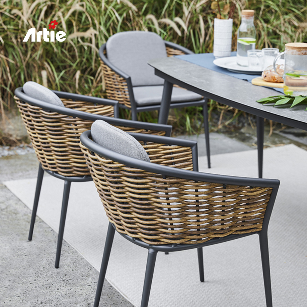 Artie Rattan Restaurant Dining Furniture Garden Table Set Aluminium Garden Outdoor Dining Set Patio Furniture Sets