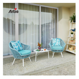 Artie Modern Garden Set Aluminium Outdoor Furniture 3 Pieces Leisure Balcony Rope Outdoor Table Chair Set