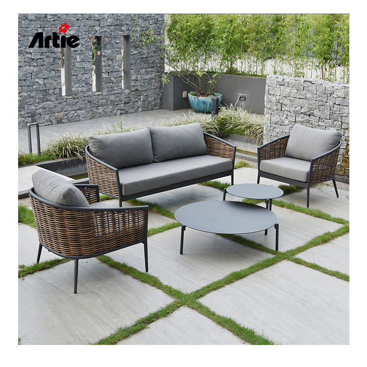 Artie Luxury Hotel Outdoor Rattan Furniture Patio UV Resistant PE Wicker Garden Sofa Set With Aluminum Frame