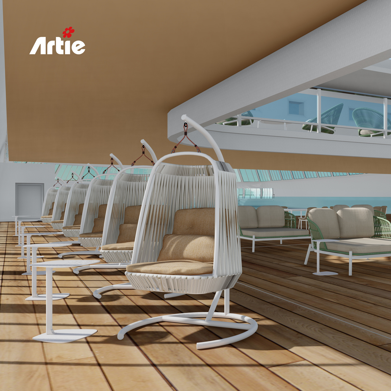 Artie Cruise Hotel Project Used Balcony Furniture Egg Chair Rattan Outdoor Furniture Wicker Hanging Chair Patio Swings