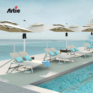 Artie Hotel Swimming Pool Lounger Chaise Outdoor Garden Furniture Aluminum Stacking Double Beach Lounger Chair