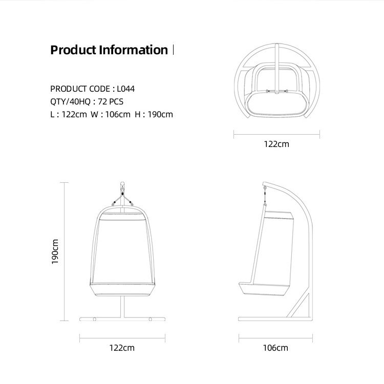 Artie PE Wickers Garden Swings Chair Modern Garden Furniture Outdoor Single Egg Patio Swing Hanging Chair