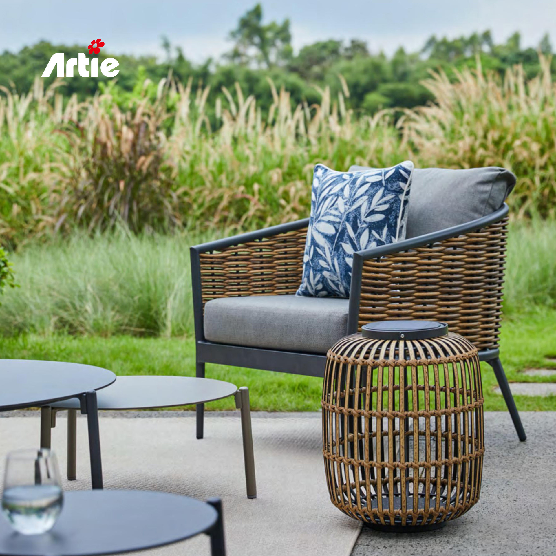 Artie Luxury Hotel Outdoor Rattan Furniture Patio UV Resistant PE Wicker Garden Sofa Set With Aluminum Frame