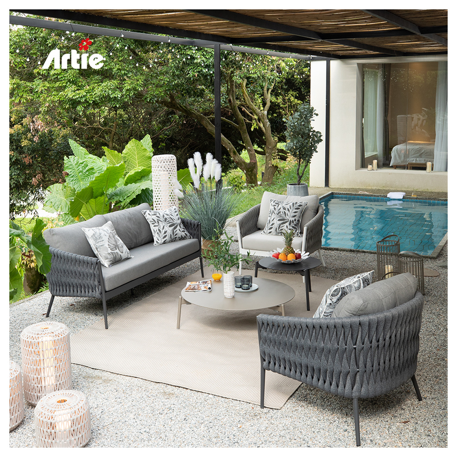 Artie Leisure Loveseat Outdoor Sofa Set Outdoor furniture Aluminum Frame Rope Woven Sofa Patio Furniture Set