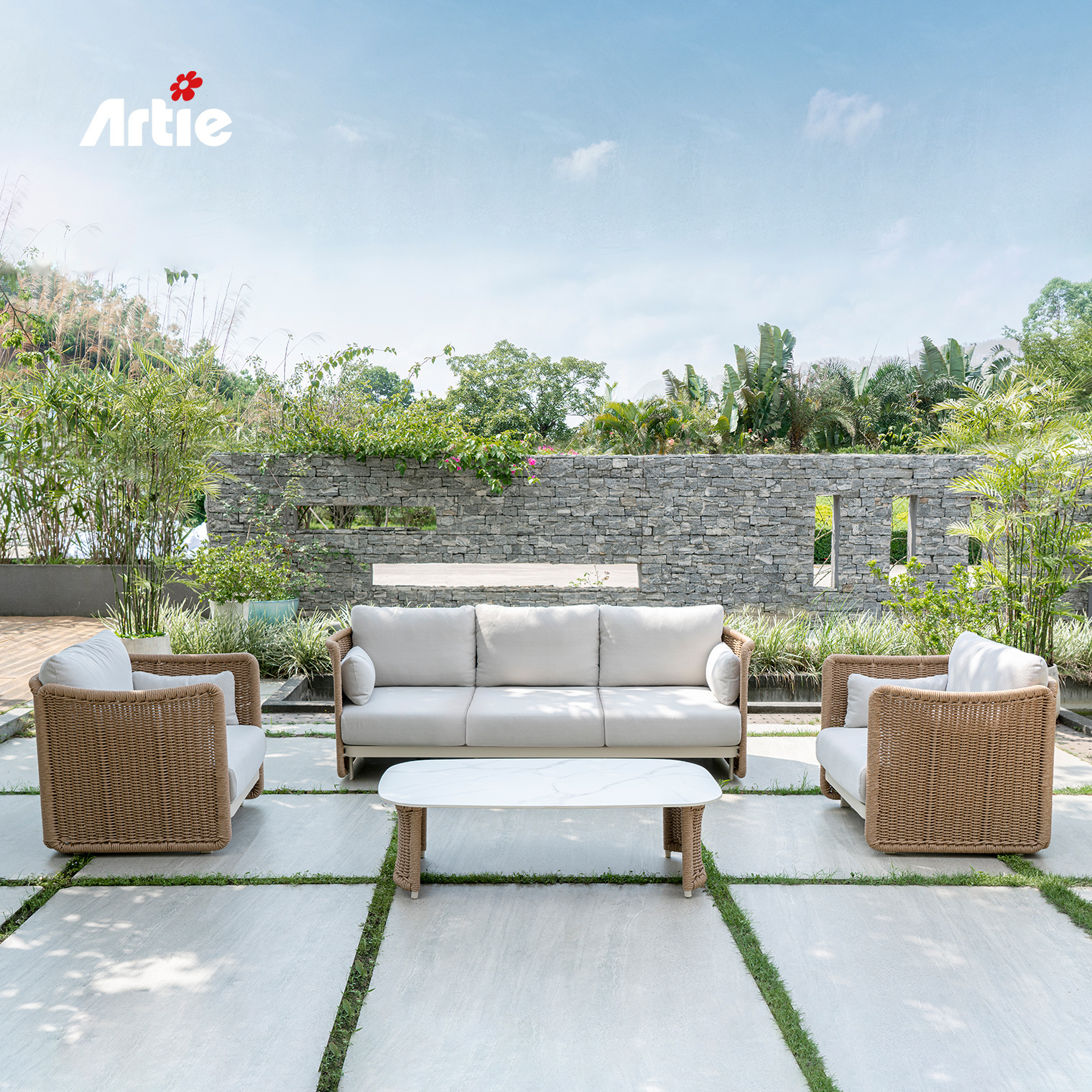 Artie Luxury Outdoor Furniture Aluminum Wicker Sofa Garden Sets Modern Garden Furniture Outdoor Sofa Set