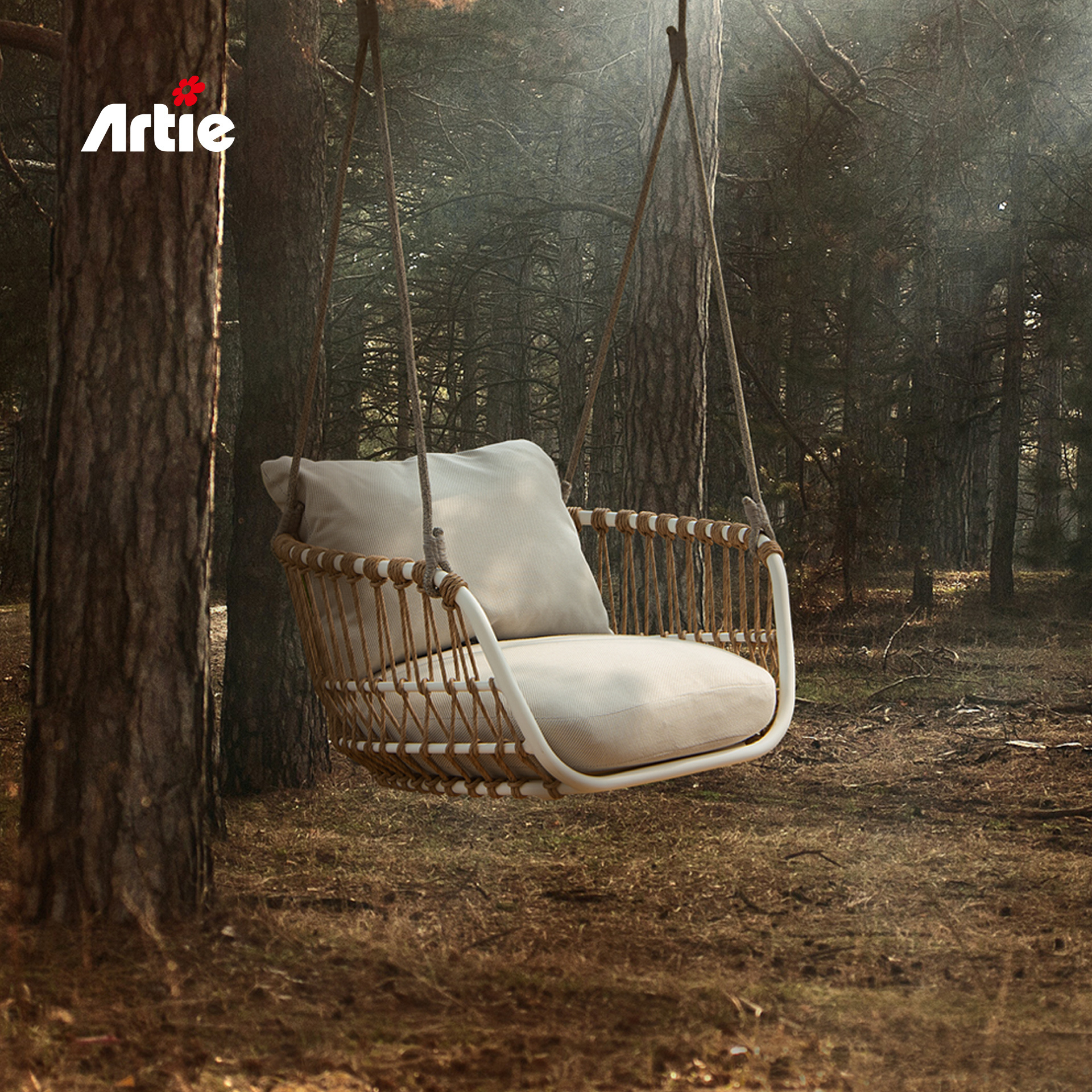 Artie Luxury Single Swing Chair Outdoor Furniture Garden Balcony Rope Woven Hanging Chair with cushion