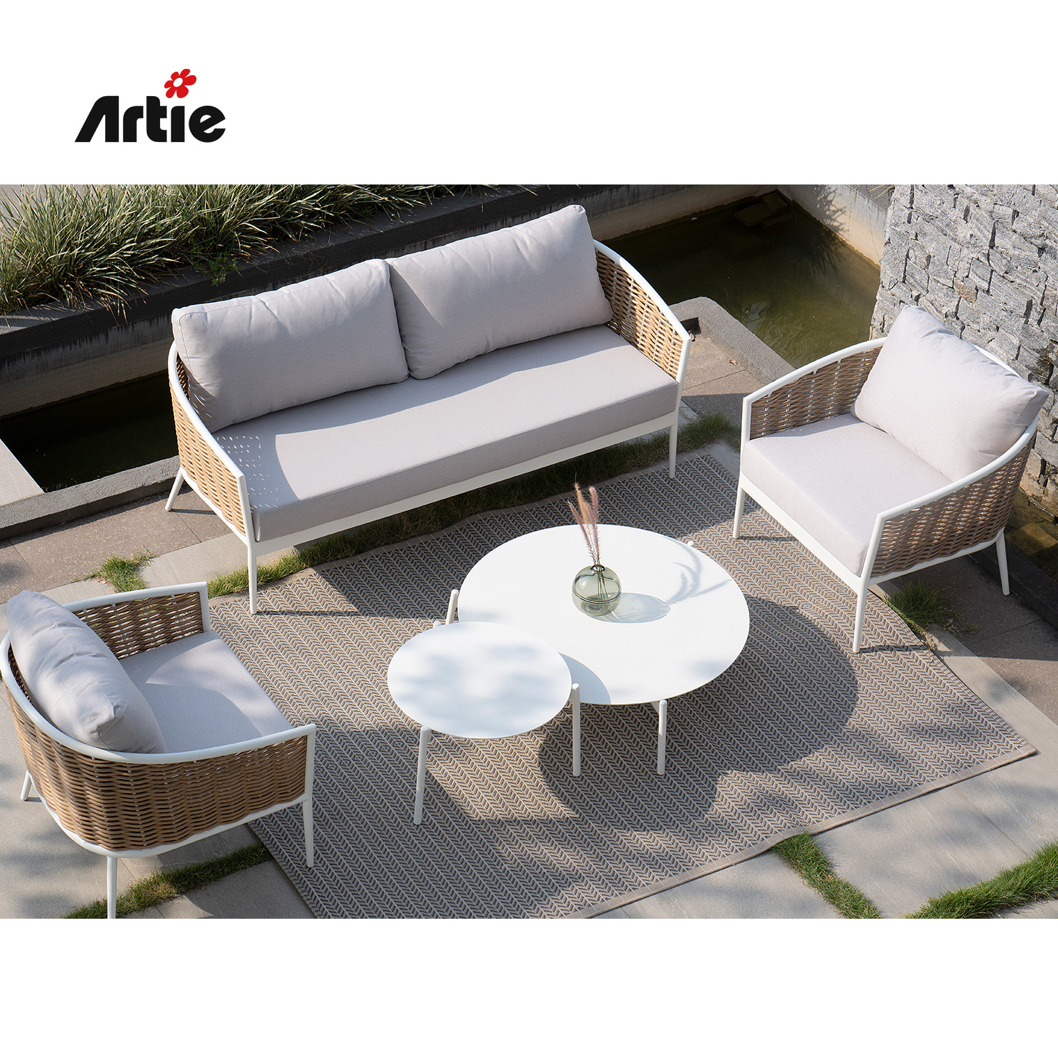 Artie Garden Seats Outdoor Furniture Aluminum Frame Rattan Garden Sofa Wicker Furniture Outdoor Sofa Set