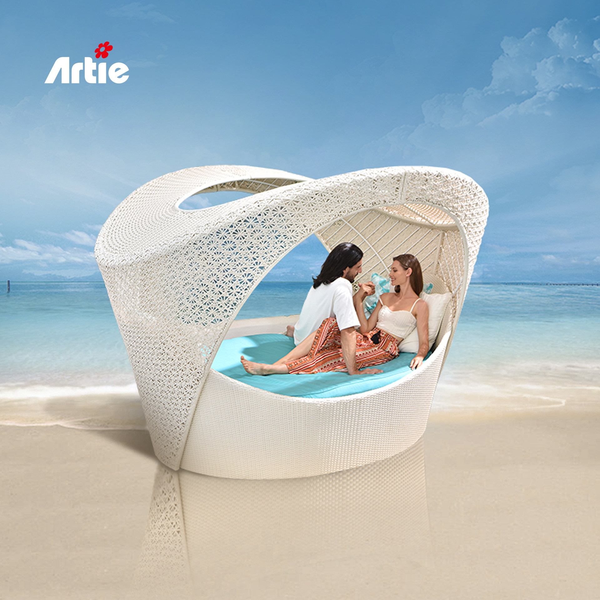 Artie Bird'S Nest Design Pool Furniture Garden Daybed Outdoor Chaise White Round Rattan Lounger Sunbed