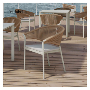 Woven Rope Patio Furniture Stackable Garden Arm Chair Modern Garden Furniture Outdoor Dining Restaurant Chair