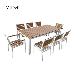 Luxury Outdoor Dining Table Set  Durable Aluminum Modern  Patio Furniture Wooden Garden Table And Chairs Set