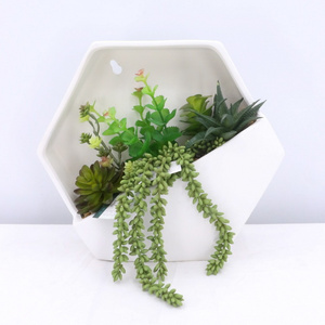 Hanging Available Rhombic White Pot Artificial Faux Succulents Plastic Suculentas